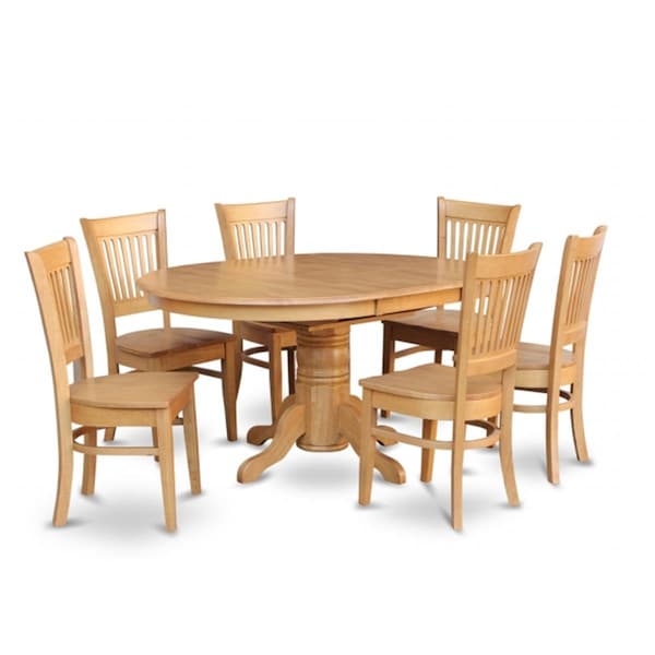 East West Furniture 7 Piece Dining Room Set For 6-Table Having Leaf and 6 Dining Chairs, PK7 AVVA7-OAK-W - main